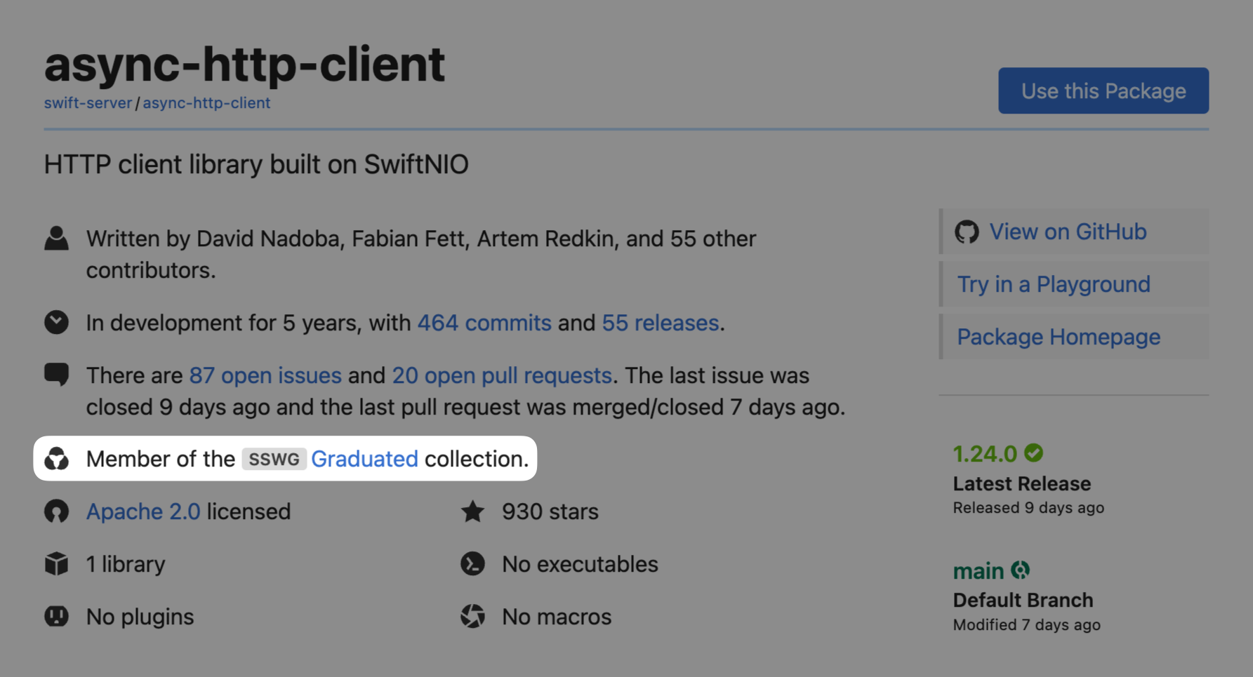 The custom package collection badge highlighted on a package page.